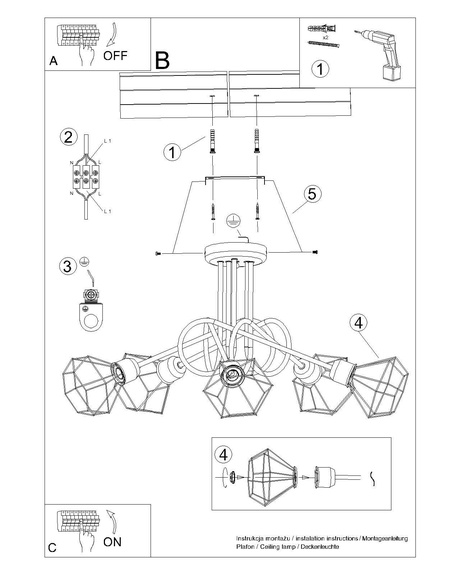 Candelabru ARTEMIS 5S negru + 5x bec LED E14 3000K cald 7.5W 620lm