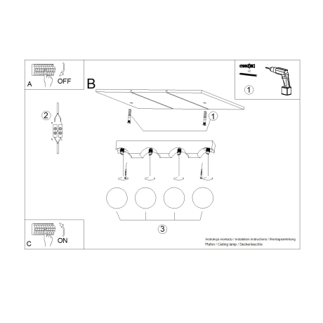 Plafonieră BULBO 4 lemn natural