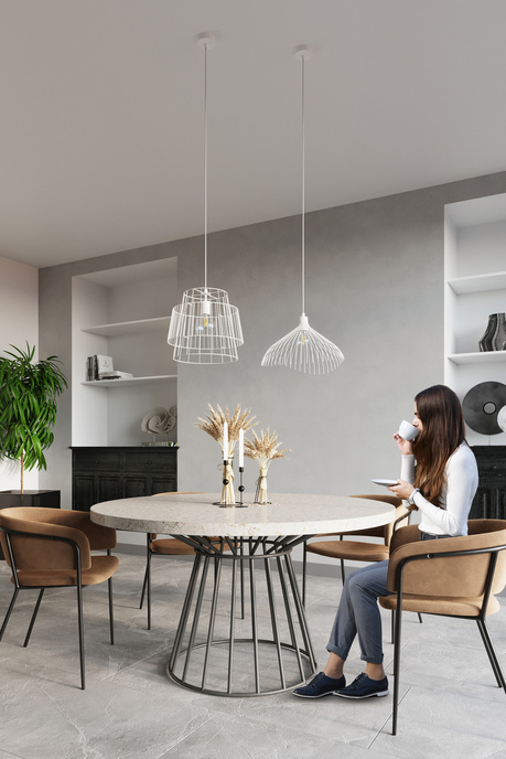 Lampă suspendată UMB alb + 1x bec LED E27 4000K rece 7,5W 650lm