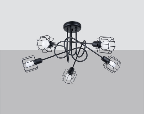 Candelabru BELUCI 5S negru + 5x bec LED E14 4000K rece 7,5W 680lm