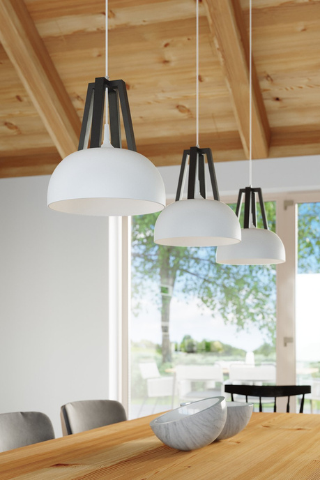 CASCO lampă suspendată alb / negru + 1x bec LED E27 4000K rece 7,5W 650lm