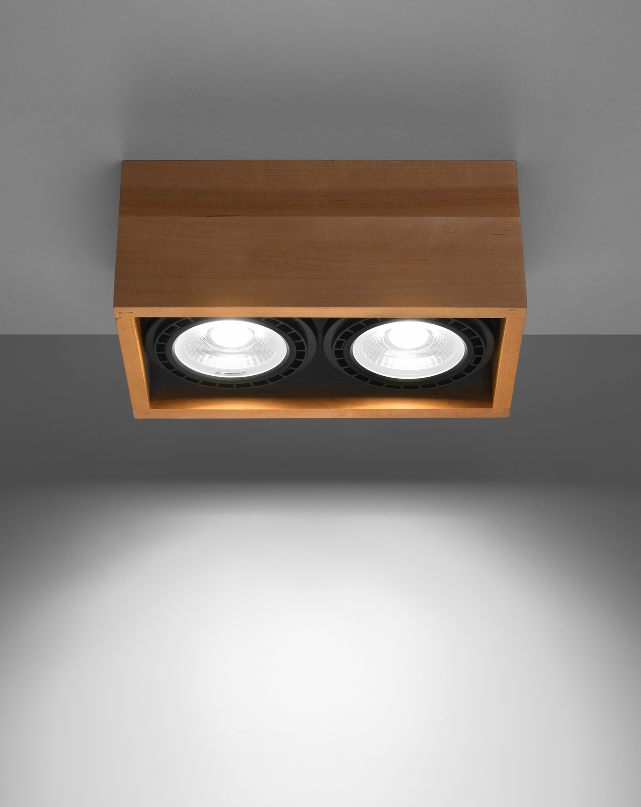 Plafonieră QUATRO 2 lemn natural + 2x bec LED GU10 AR111 3000K Warm 12W 800lm