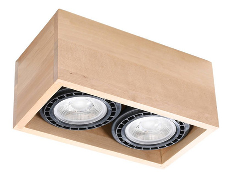 Plafonieră QUATRO 2 lemn natural + 2x bec LED GU10 AR111 3000K Warm 12W 800lm