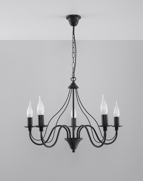 Candelabru MINERWA 5 negru + 5x bec LED E14 3000K cald 7.5W 620lm