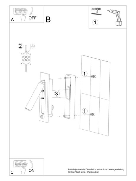 ENIF lampă de perete negru + 1x bec LED G9 3000K cald 4.5W 510lm