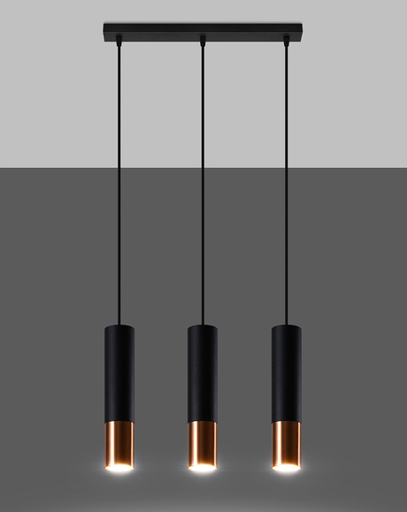 LOOPEZ 3L negru / cupru lampă suspendată + 3x GU-10 4000K rece 7W 630lm bec LED