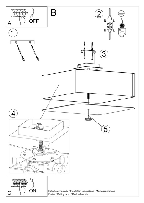 Plafonieră LOKKO 45 negru + 5x bec LED E27 3000K Warm 7.5W 620lm