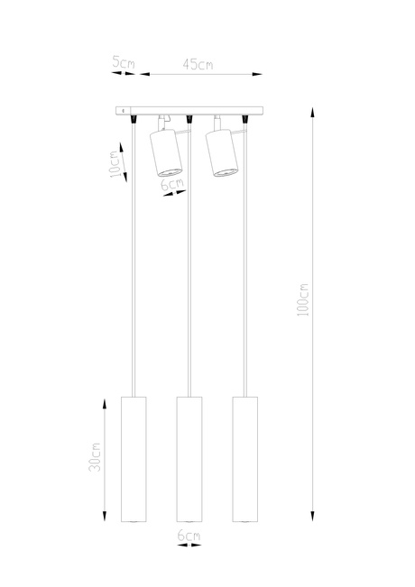 RING 3 negru lampă suspendată + 5x GU-10 3000K cald 7W 620lm bec LED