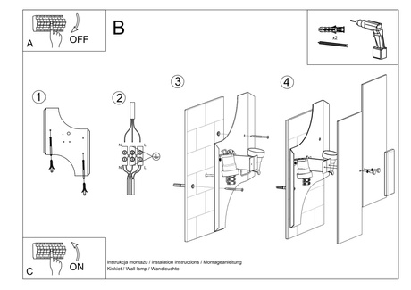 FABIANO lampă de perete + 2x bec LED E27 3000K cald 7.5W 620lm