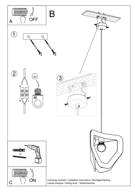 TRES lampă suspendată alb + 1x bec LED E27 4000K rece 7,5W 650lm