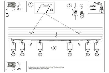 Plafonieră RING 6L crom + 6x bec LED GU-10 3000K Warm 7W 620lm