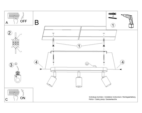 Plafonieră FORNES 3 negru + 3x bec LED E27 3000K Warm 7.5W 620lm