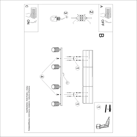 Plafonieră KARBON 4L roșu ocru