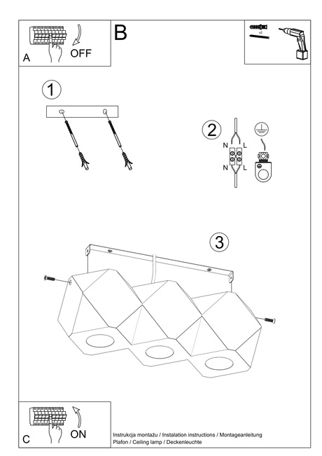 Plafonieră WOODY 3 lemn natural + 3x bec LED GU-10 4000K rece 7W 630lm