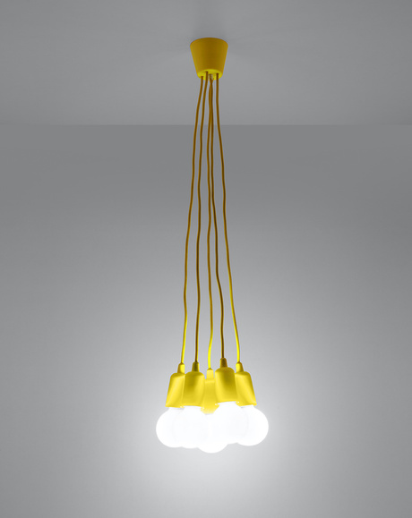 DIEGO 5 lampă suspendată galben + 5x bec LED E27 3000K cald 7,5W 620lm
