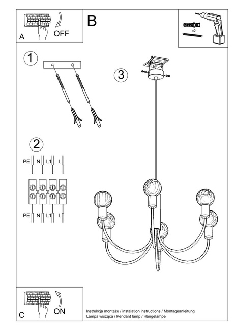 Candelabru PICCOLO 5 + 5x Bec LED E27 4000K Rece 7.5W 650lm