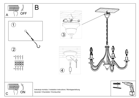 Candelabru MINERWA 7 negru + 7x bec LED E14 4000K rece 7.5W 650lm