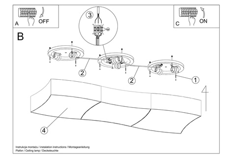 Plafonieră SQUARE 3 alb + 6x bec LED E27 3000K Warm 7.5W 620lm