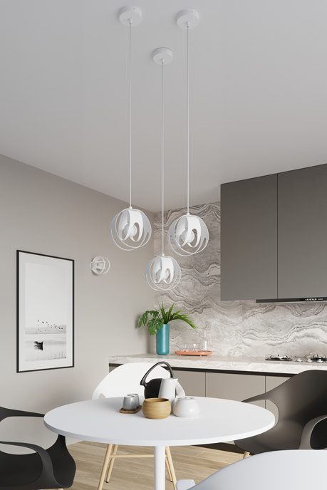 TULOS 3P lampă suspendată alb + 3x bec LED E27 3000K cald 7,5W 620lm