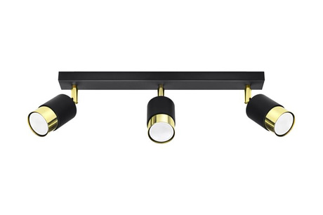 Plafonieră NERO 3 negru / auriu + 3x bec LED GU-10 4000K rece 7W 630lm