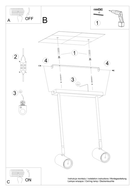 Plafonieră NORANO 2 negru + 2x bec LED GU-10 3000K Warm 7W 620lm