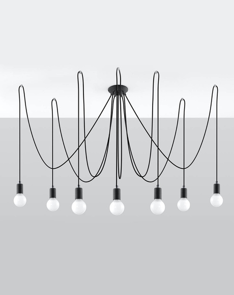 Lampă suspendată EDISON 7 negru + 7x bec LED E27 4000K rece 7,5W 650lm