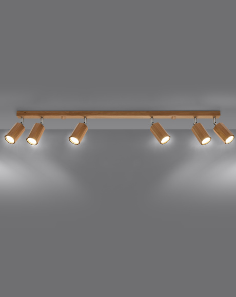 Plafonieră ZEKE 6 stejar + 6x bec LED GU-10 3000K Warm 7W 620lm