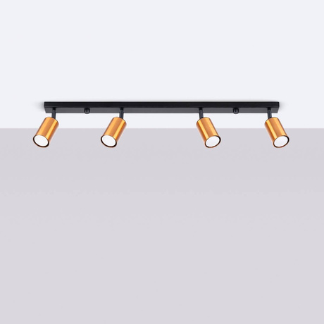 Plafonieră WINX 4L negru / cupru + 4x bec LED GU-10 4000K rece 7W 530lm