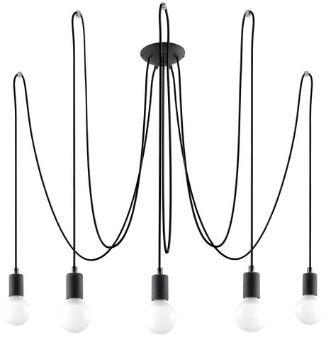 EDISON 5 lampă suspendată neagră + 5x bec LED E27 3000K Warm 7,5W 620lm