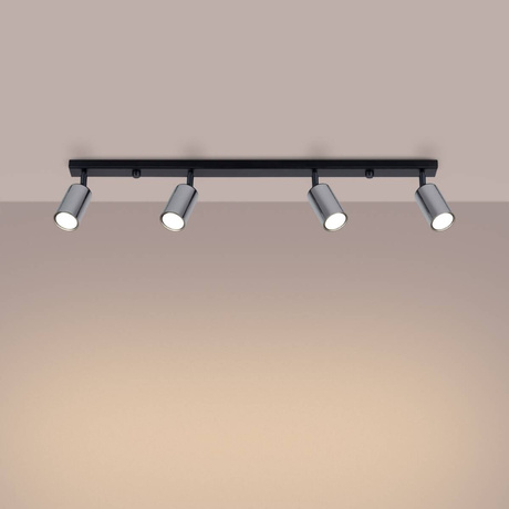 Plafonieră WINX 4L negru/cromo + 4 becuri LED GU-10 4000K Cold 7W 530lm