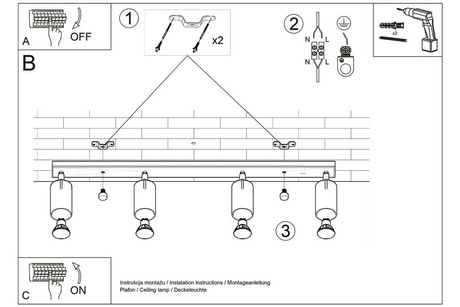 Plafonieră NERO 4 negru / auriu + 4x bec LED GU-10 4000K rece 7W 630lm