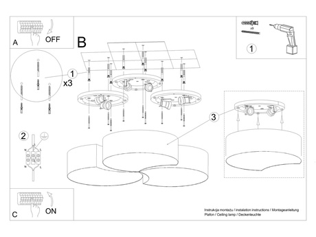 Plafonieră CIRCLE 3B alb + 6x bec LED E27 3000K cald 7.5W 620lm