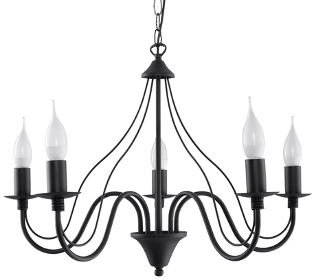 Candelabru MINERWA 5 negru + 5x bec LED E14 3000K cald 7.5W 620lm