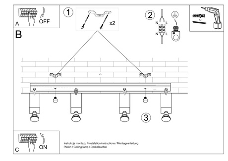 MERIDA plafonieră 4L alb + 4x bec LED GU-10 3000K cald 7W 620lm