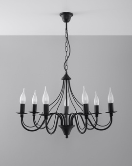 Candelabru MINERWA 7 negru + 7x bec LED E14 4000K rece 7.5W 650lm