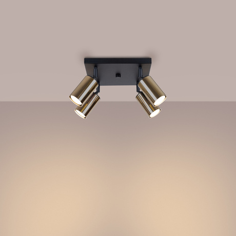 Plafonieră WINX 4 negru / auriu + 4 becuri LED GU-10 3000K Warm 7W 510lm