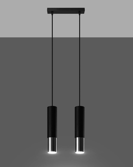 LOOPEZ 2 negru / crom lampă suspendată + 2x GU-10 4000K rece 7W 630lm bec LED