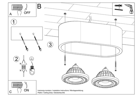Plafonieră BASIC 2 beton + 2x bec LED GU10 AR111 3000K Warm 12W 800lm
