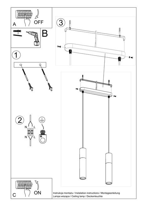 Lampă suspendată BORGIO 2 negru + 2x bec LED GU-10 4000K rece 7W 630lm