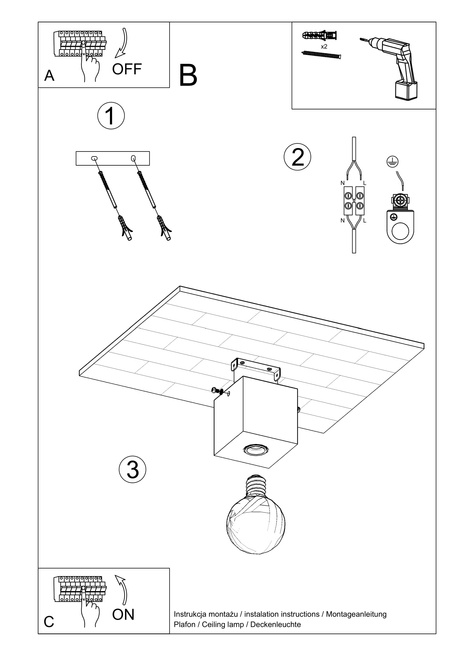 Plafonieră ARIZ beton + 1x bec LED E27 3000K cald 7.5W 620lm