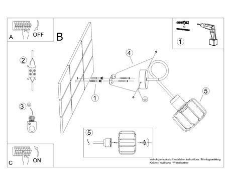 BELUCI 1S lampă de perete negru + 1x bec LED E14 3000K Warm 7.5W 620lm