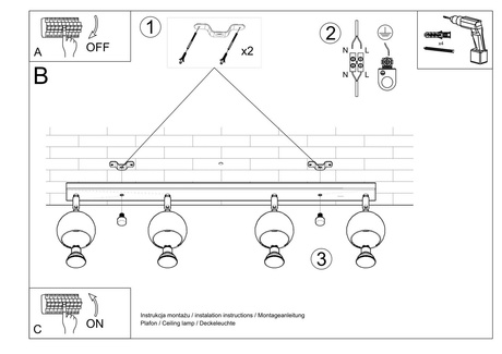 Plafonieră OCULARE 4L alb + 4x bec LED GU-10 3000K cald 7W 620lm