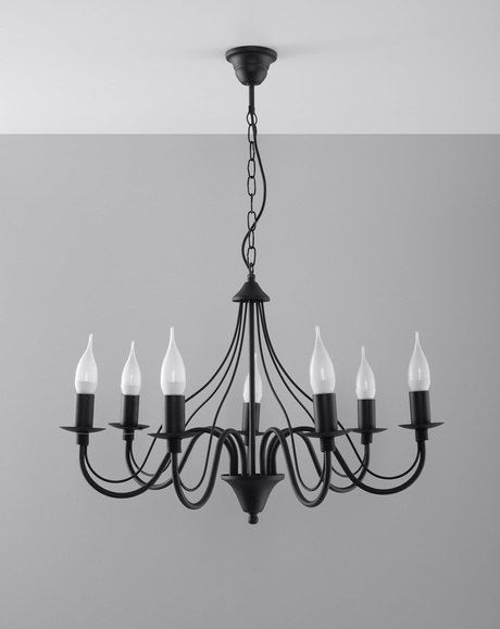 Candelabru MINERWA 7 negru + 7x bec LED E14 3000K cald 7.5W 620lm