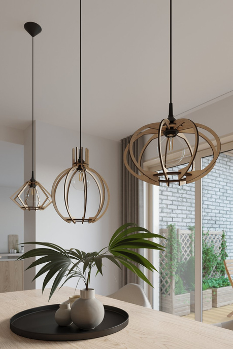 Lampă suspendată MANDELINO lemn natural + 1x bec LED E27 4000K rece 7,5W 650lm