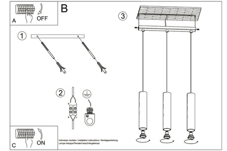 LED lampă suspendată LAGOS 3 alb + 3x bec LED GU-10 3000K cald 7W 620lm