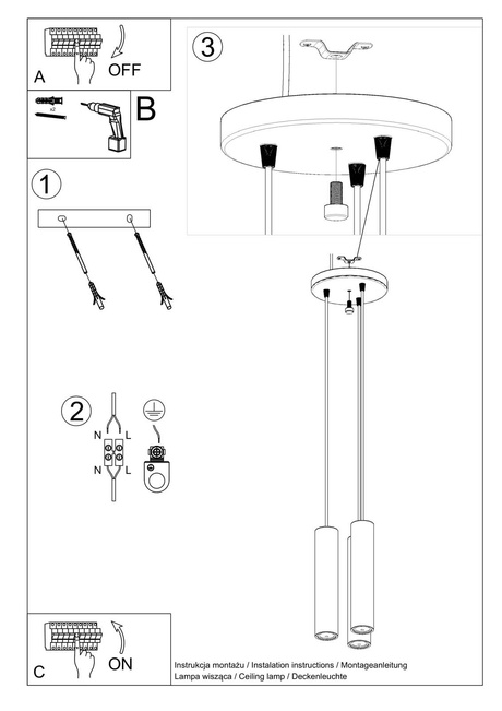 LINO 3P lampă suspendată lemn natural + 3x GU-10 3000K cald 7W 620lm bec LED