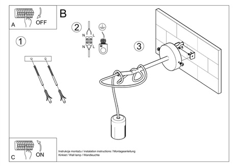 Lampă de perete EDISON negru + 1x bec LED E27 4000K rece 7.5W 650lm
