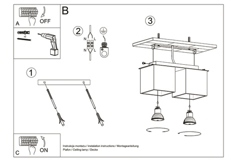 Plafonieră QUAD 2 negru + 2x bec LED GU-10 3000K cald 7W 620lm