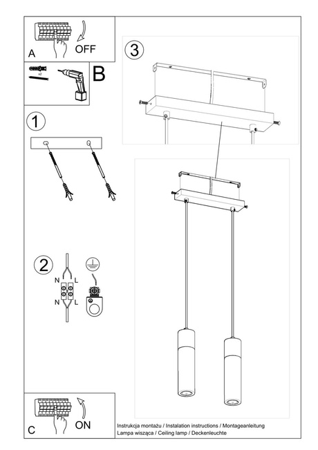 Lampă suspendată gri ZANE 2 + 2x bec LED GU-10 4000K rece 7W 630lm