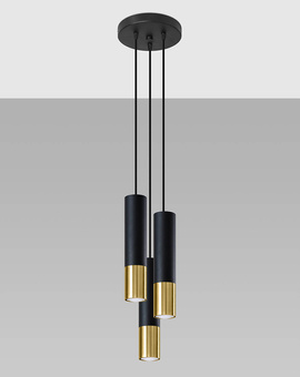 LOOPEZ 3P lampă suspendată negru / auriu + 3x bec LED GU-10 3000K cald 7W 620lm